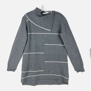 KASH Chunky Stripe Italian Gray Wool Cashmere Cowl Neck Sweater EU Sz 42 (Small)